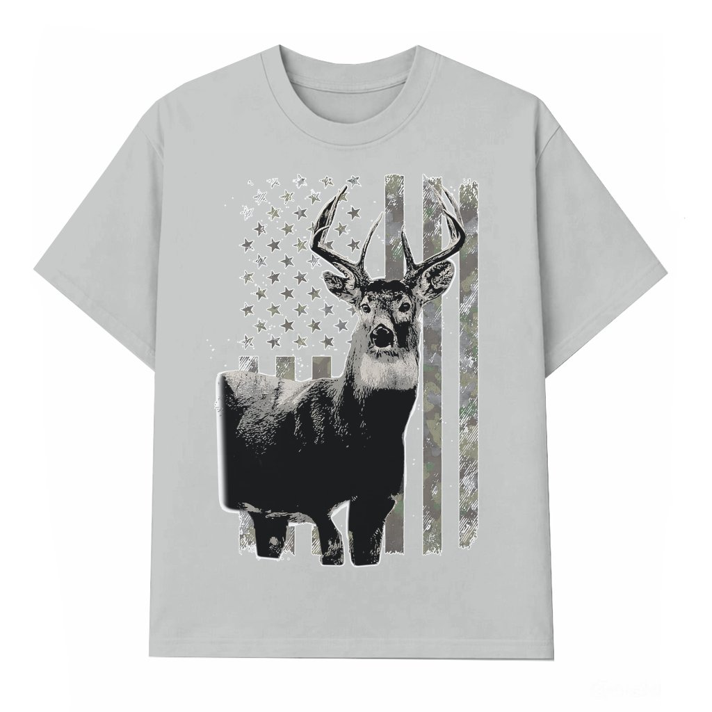 Hunting Camo American Flag Deer Hunting T-shirt – Father's Day Gift for Dad - front view