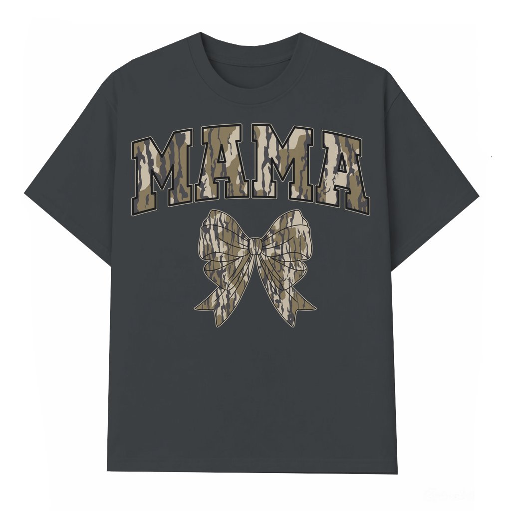 Mama Camo Coquette Bow T-shirt – Gift for Hunting Mom Trendy - front view