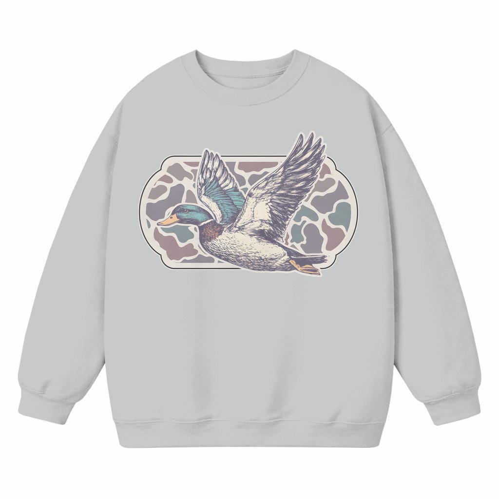 Old School Camo Mallard Duck Sweatshirt – Hunting Season Gift for Her Vintage Waterfowl - front view