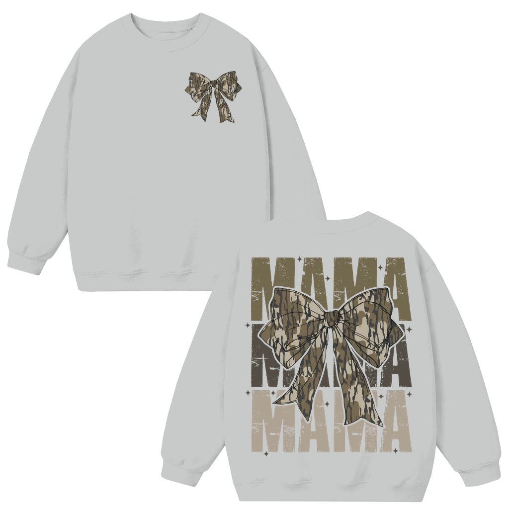 Mama Camo Coquette Bow Sweatshirt – Gift for Mama Retro Hunting Style - front view