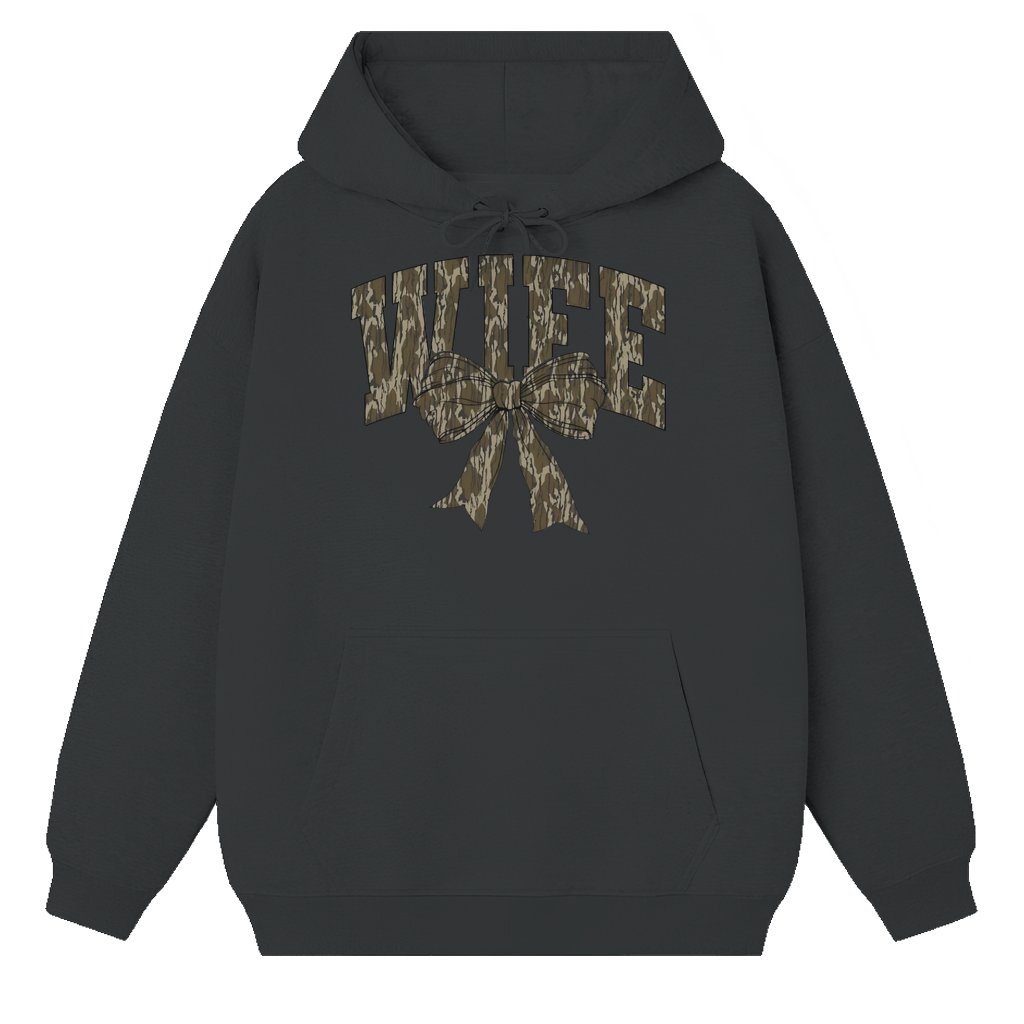 Camo Bow Hoodie – Gift for Wife Monogram Hunting - front view
