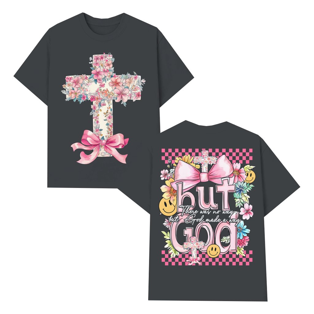 But God T-shirt – Christian Women's Gift Floral Pink Bow - front view