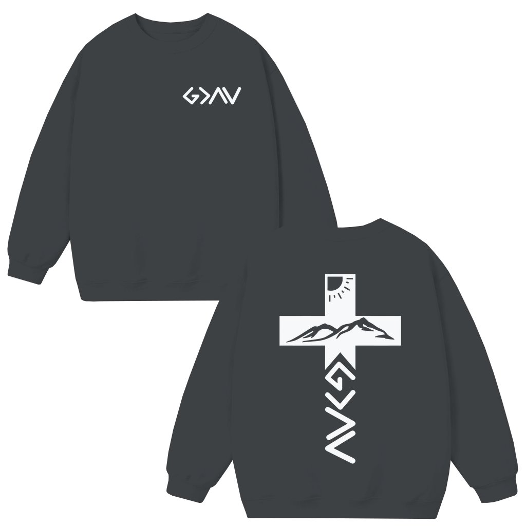 God Is Greater Faith Christian Sweatshirt – Inspiring Faith Gift for Men Women - front view