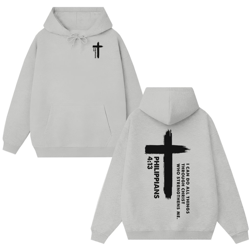 Philippians 4:13 Christian Cross Hoodie – Christian Gift for Men Women - front view