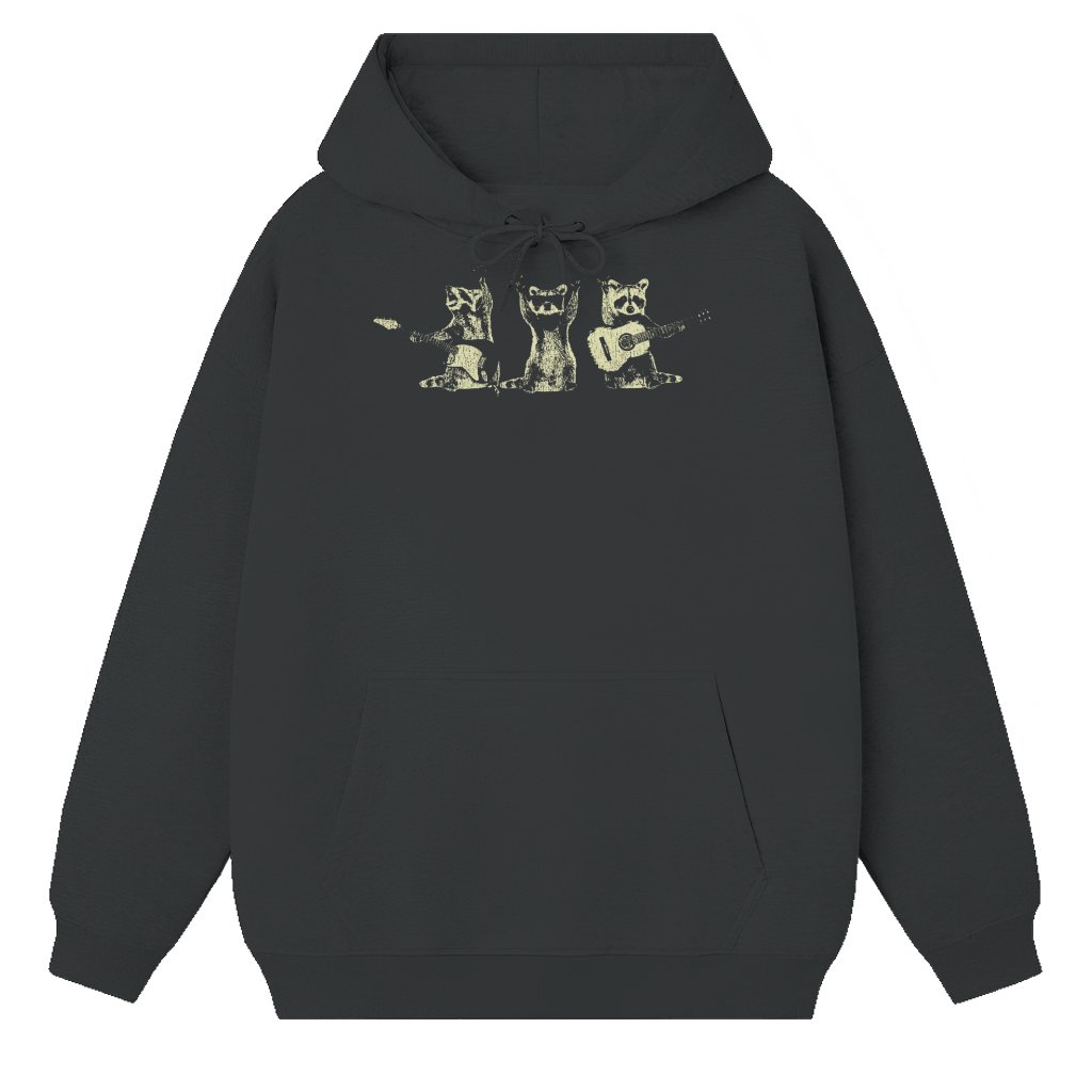 Funny Raccoon Band Hoodie – Gift for Animal Lover Playing Guitar - front view