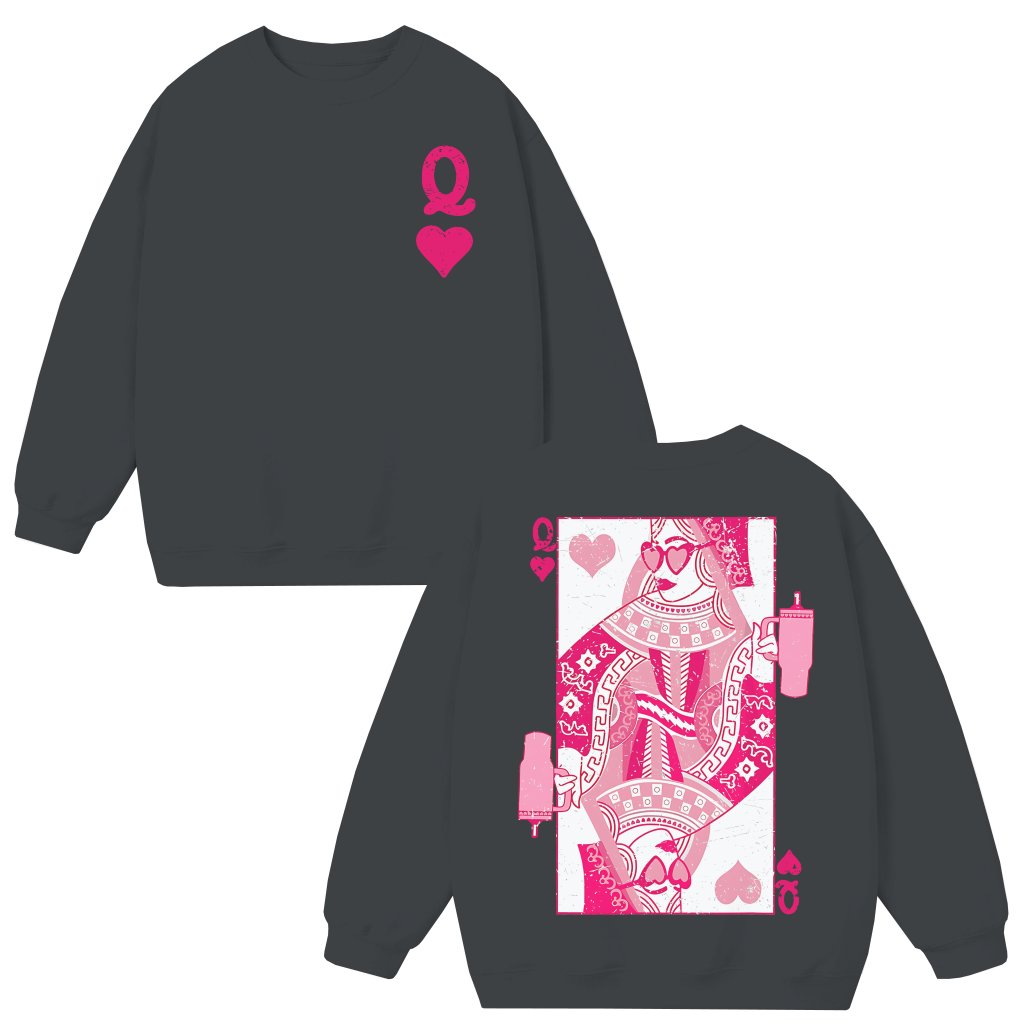 Queen of Hearts Sweatshirt – Valentine's Day Gift for Women Men Cute Card Game - front view