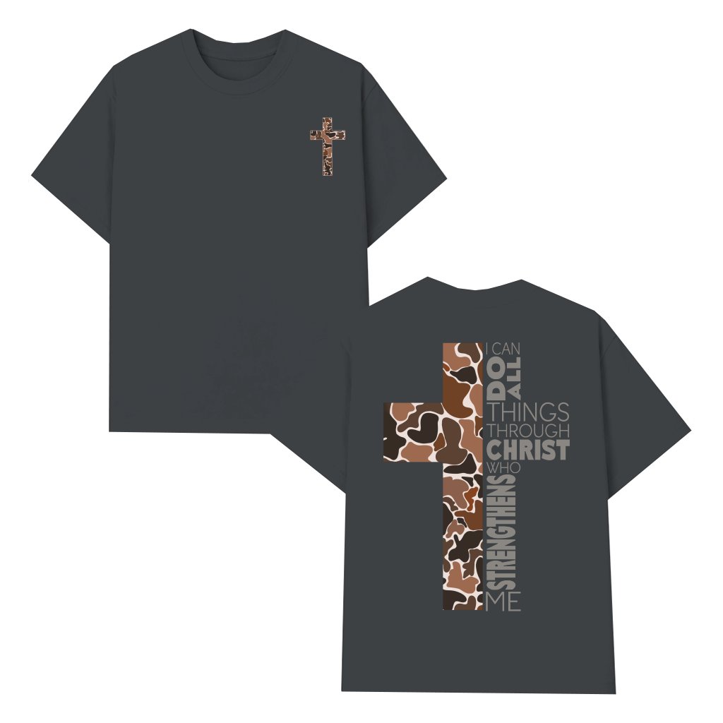 Christian Camo Cross T-shirt – Christian Gift for Believers Scripture Verse - front view
