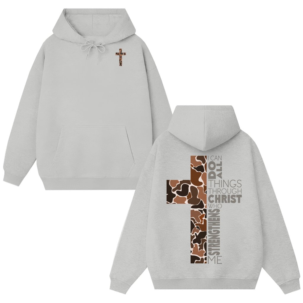 Camo Cross Philippians 4:13 Hoodie – Valentine's Day Gift for Christians Outdoors - front view
