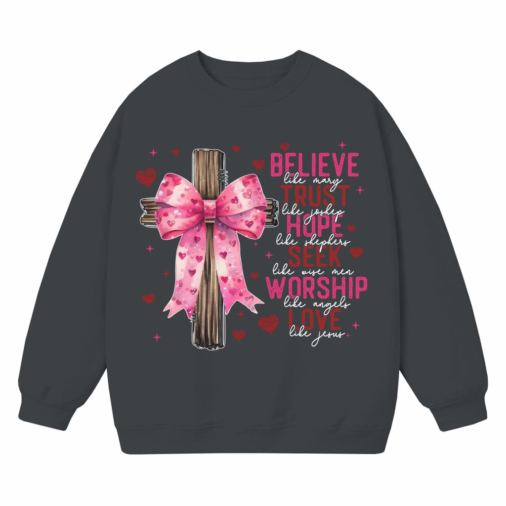 Coquette Jesus Bible Verse Sweatshirt – Valentine's Day Christian Gift - front view