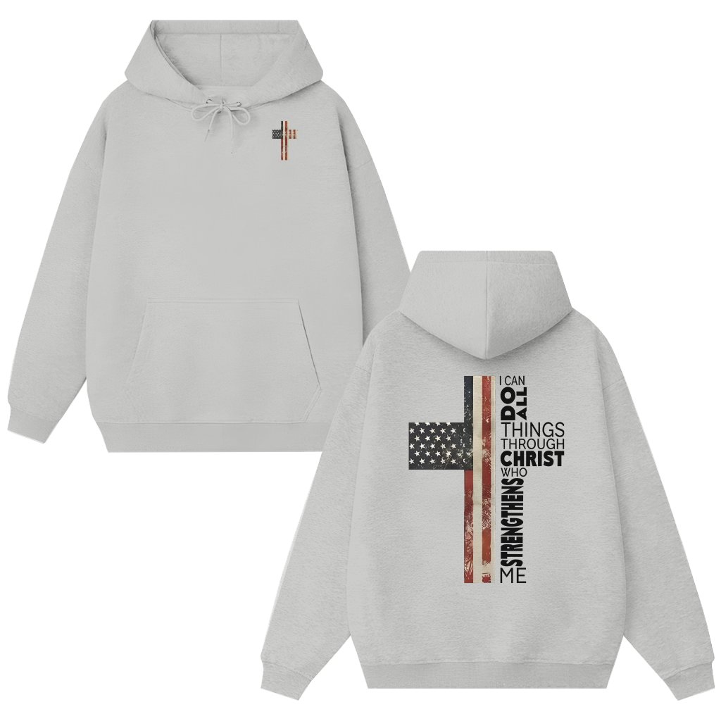 Christian American Flag Cross Hoodie – Patriotic Christian Gift - front view