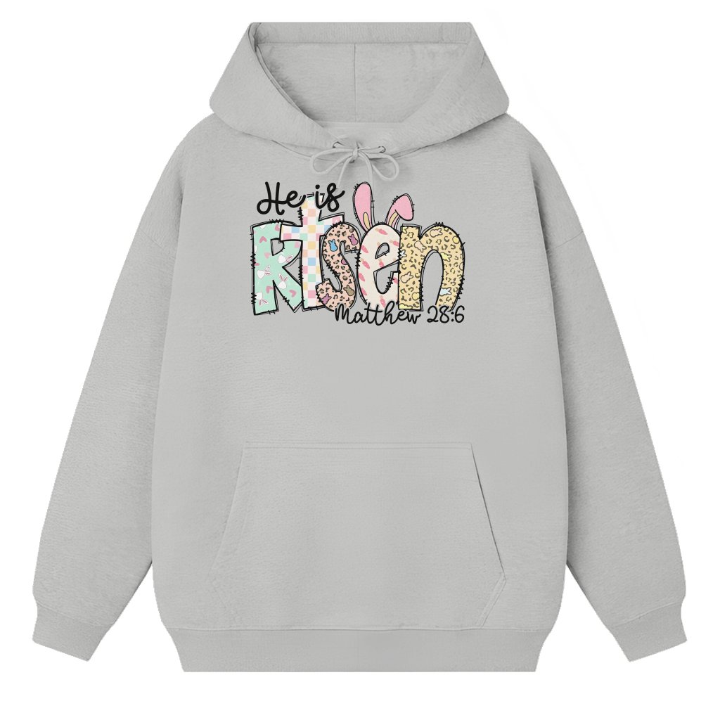 He Is Risen Easter Bunny Hoodie – Easter Gift for Christians Cute - front view