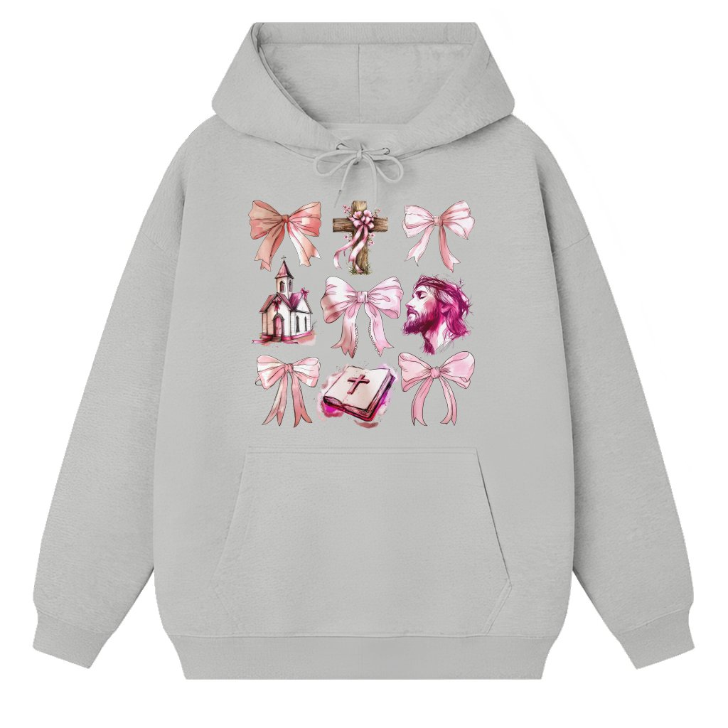 Christian Coquette Bow Jesus Hoodie – Gift for Women Bible Verse - front view