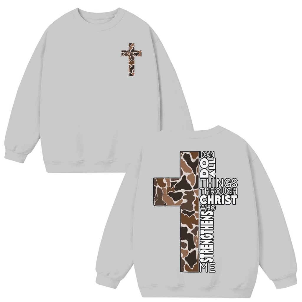 Christian Camo Cross Sweatshirt – Christian Gift for Outdoorsmen - front view