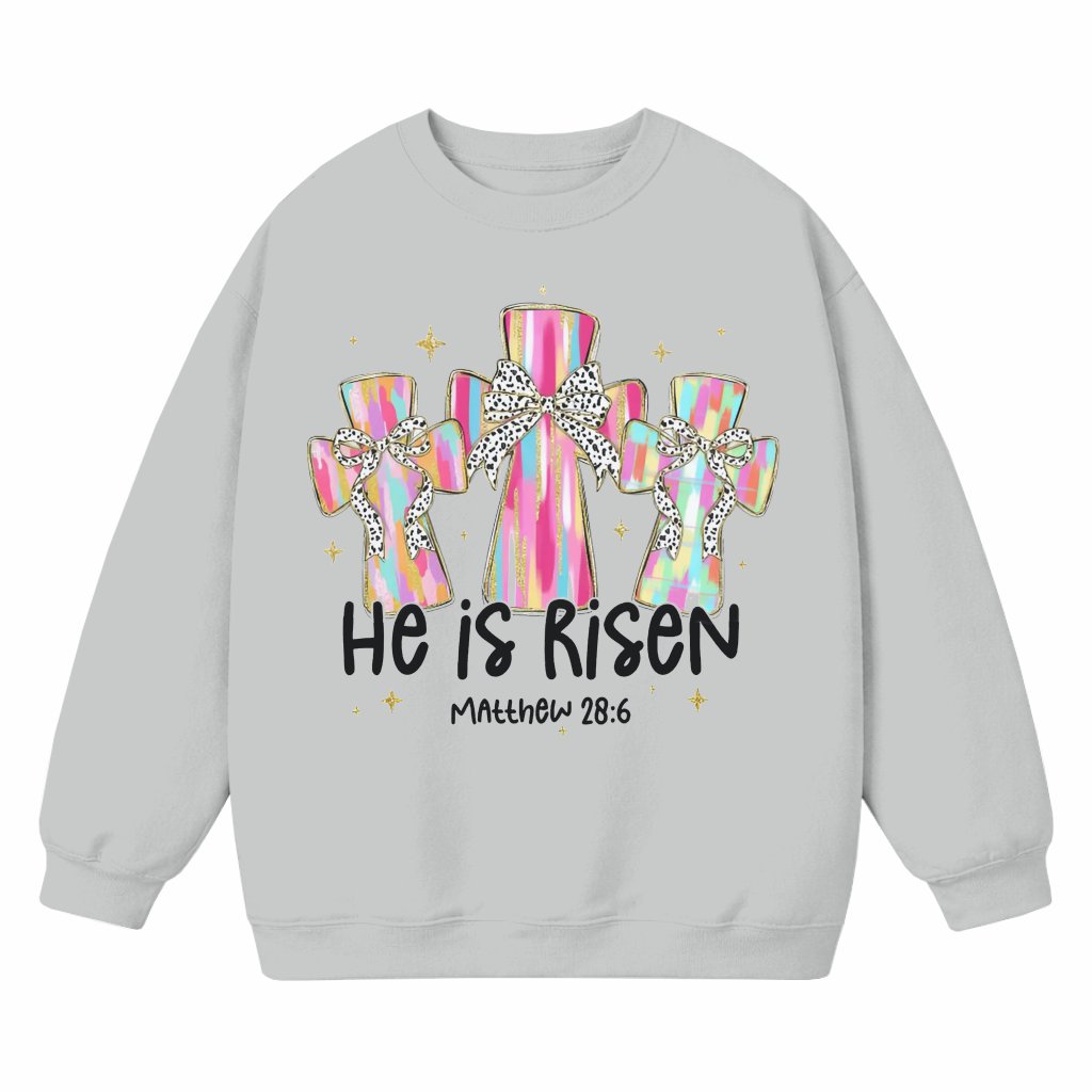 He Is Risen Sweatshirt – Christian Easter Bible Verse Gift Crewneck - front view