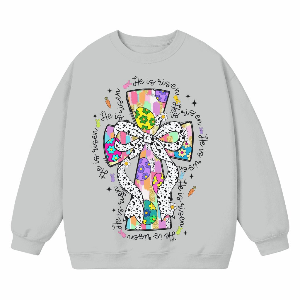 He Is Risen Sweatshirt – Easter Christian Gift Jesus Cross - front view