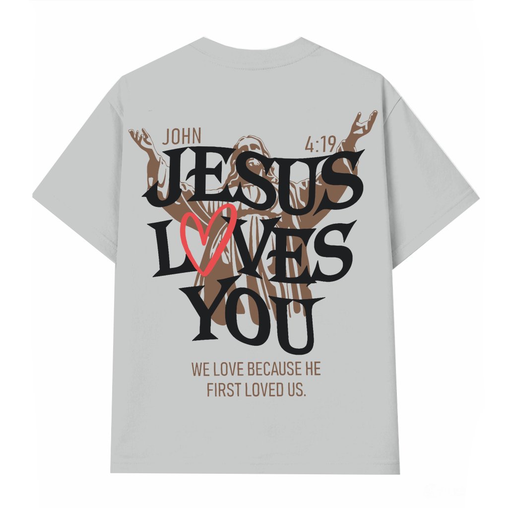 Jesus and Heart T-shirt – Christian Gift for Men Faith-Based Summer Top - front view