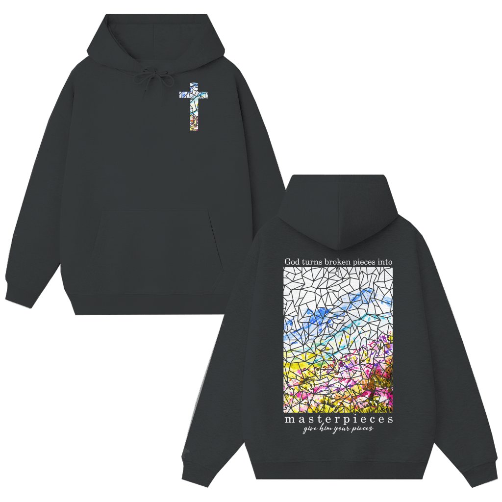 Christian God Turns Broken Pieces Hoodie – Inspirational Gift for Christians - front view