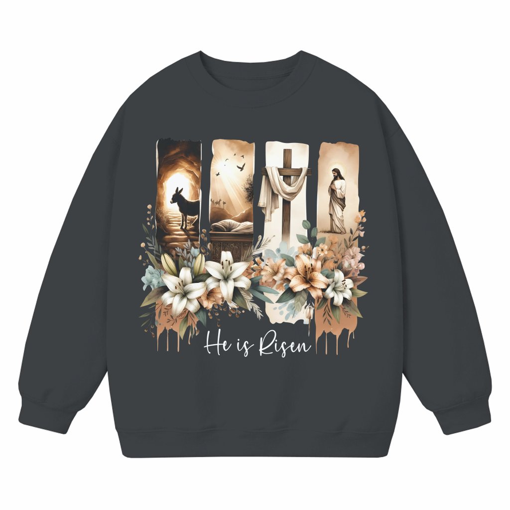 He Is Risen Sweatshirt – Easter Christian Gift for Mom Brush Stroke - front view