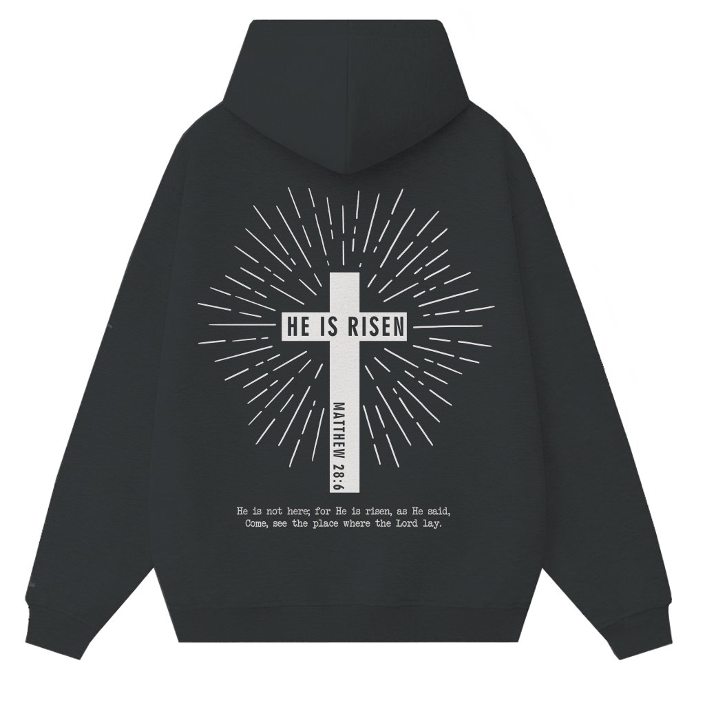 He Is Risen Hoodie – Christian Easter Bible Verse Gift for Christian - front view