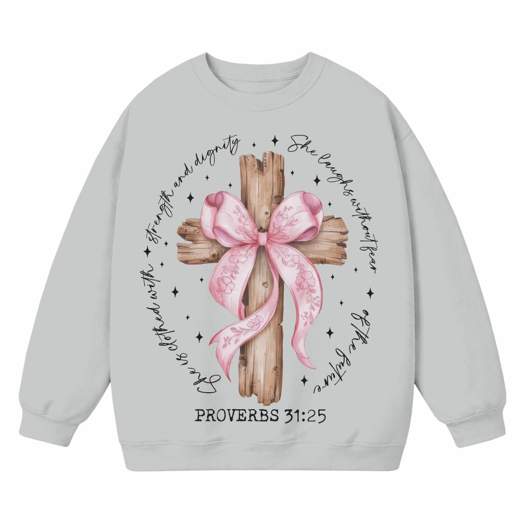 Inspirational Proverbs 31:25 Cross Sweatshirt – Gift for Christian Women - front view