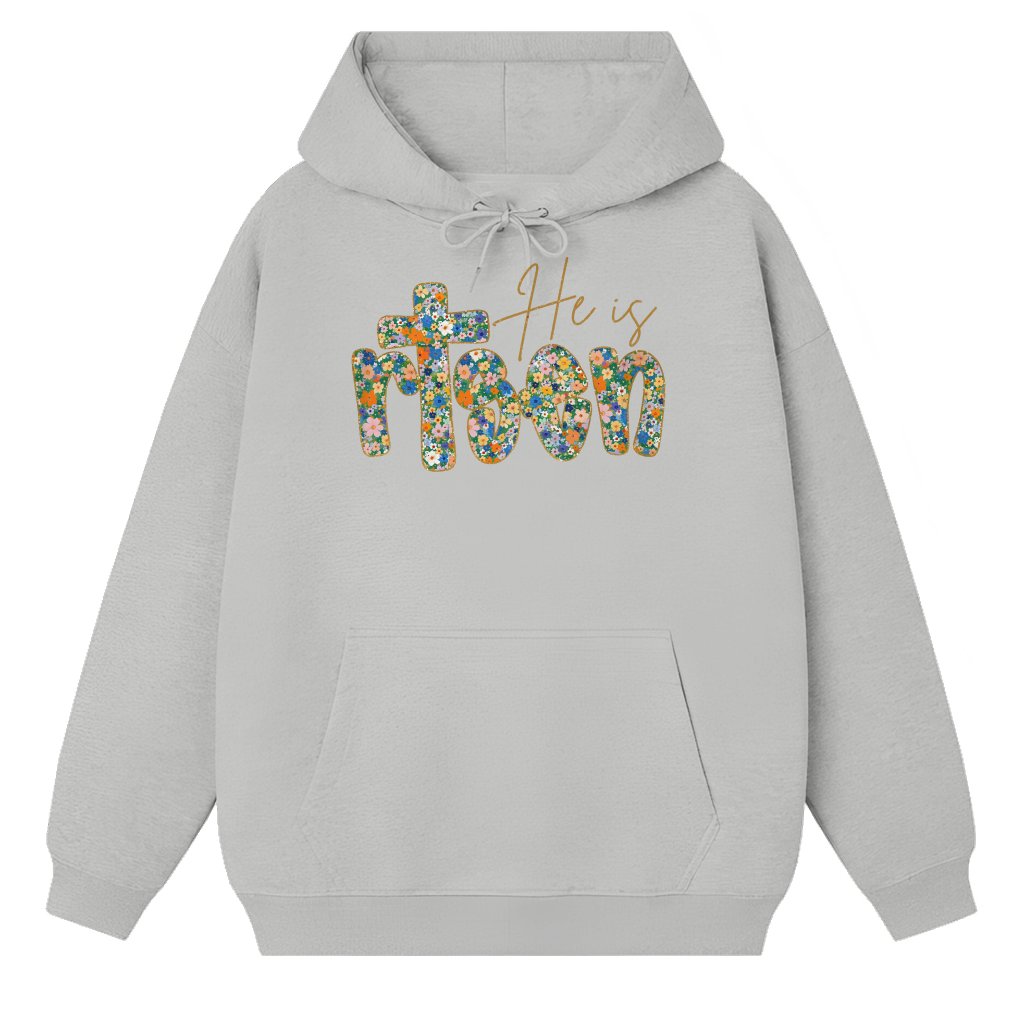 He Is Risen Floral Hoodie – Easter Christian Gift - front view