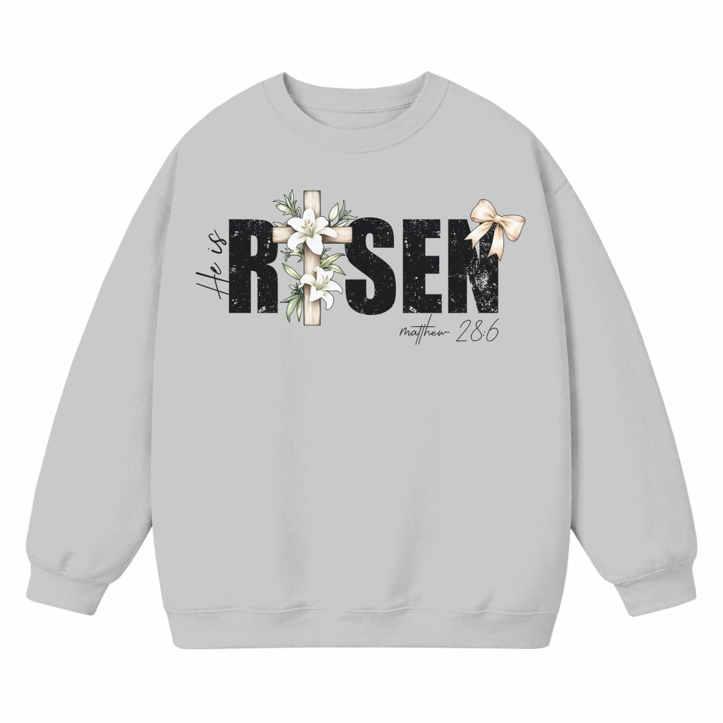 He Is Risen Sweatshirt – Easter Christian Bible Verse Gift - front view