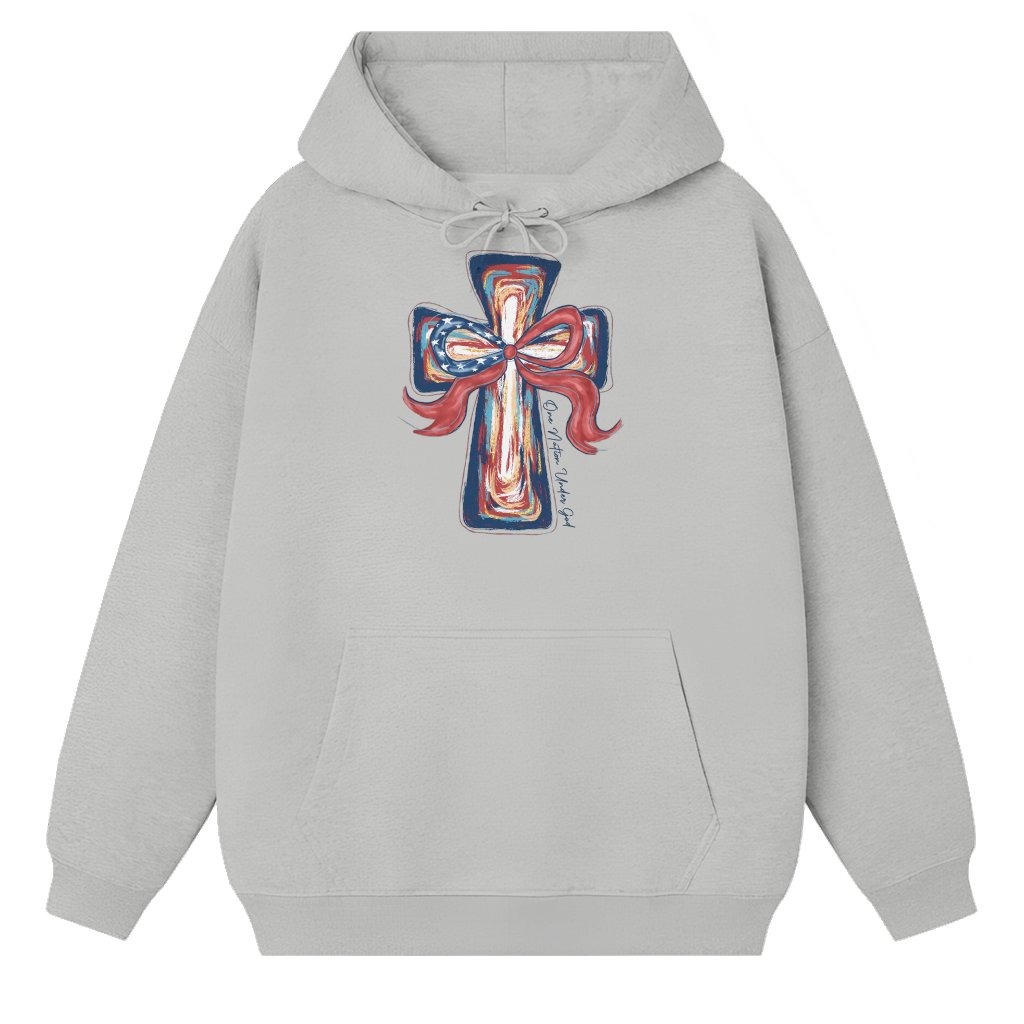 Patriotic Christian Cross Hoodie – Gift for Patriotic Christians One Nation Under God - front view