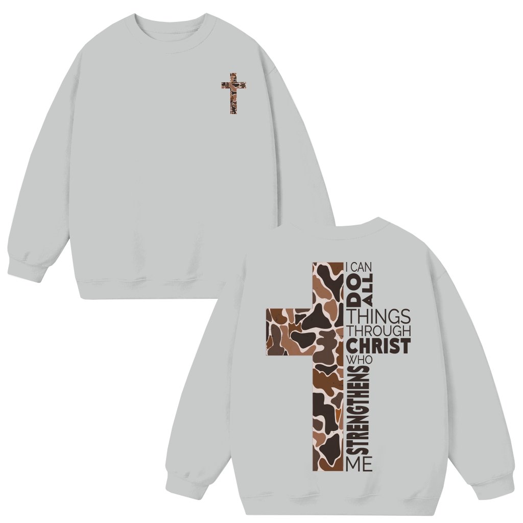 Camouflage Cross Sweatshirt – Christian Gift Inspirational Trendy Faith - front view