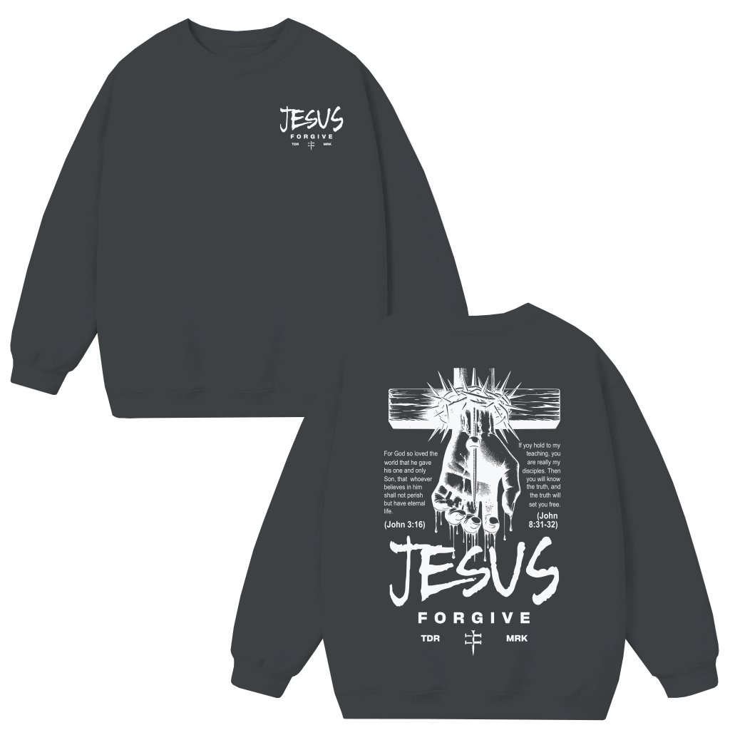 Forgiven by Jesus Sweatshirt – Christian Faith Gift for Christians Redemption Bold - front view