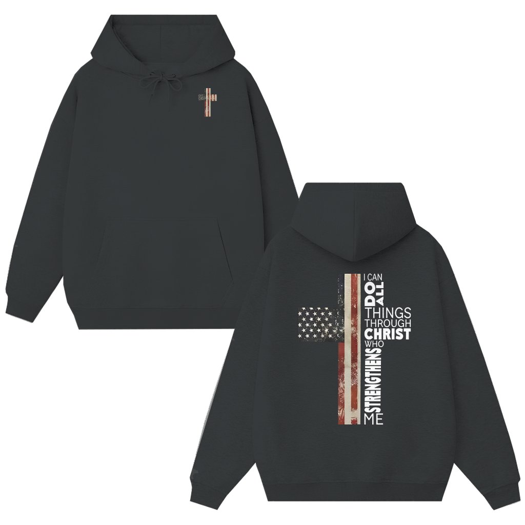 American Flag Cross Bible Verse Hoodie – Christian Gift for Men and Women - front view