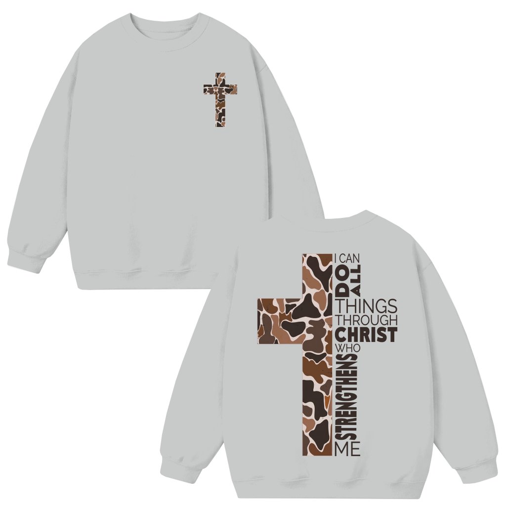 Camo Cross Philippians Verse Sweatshirt – Christian Gift for Men Women - front view