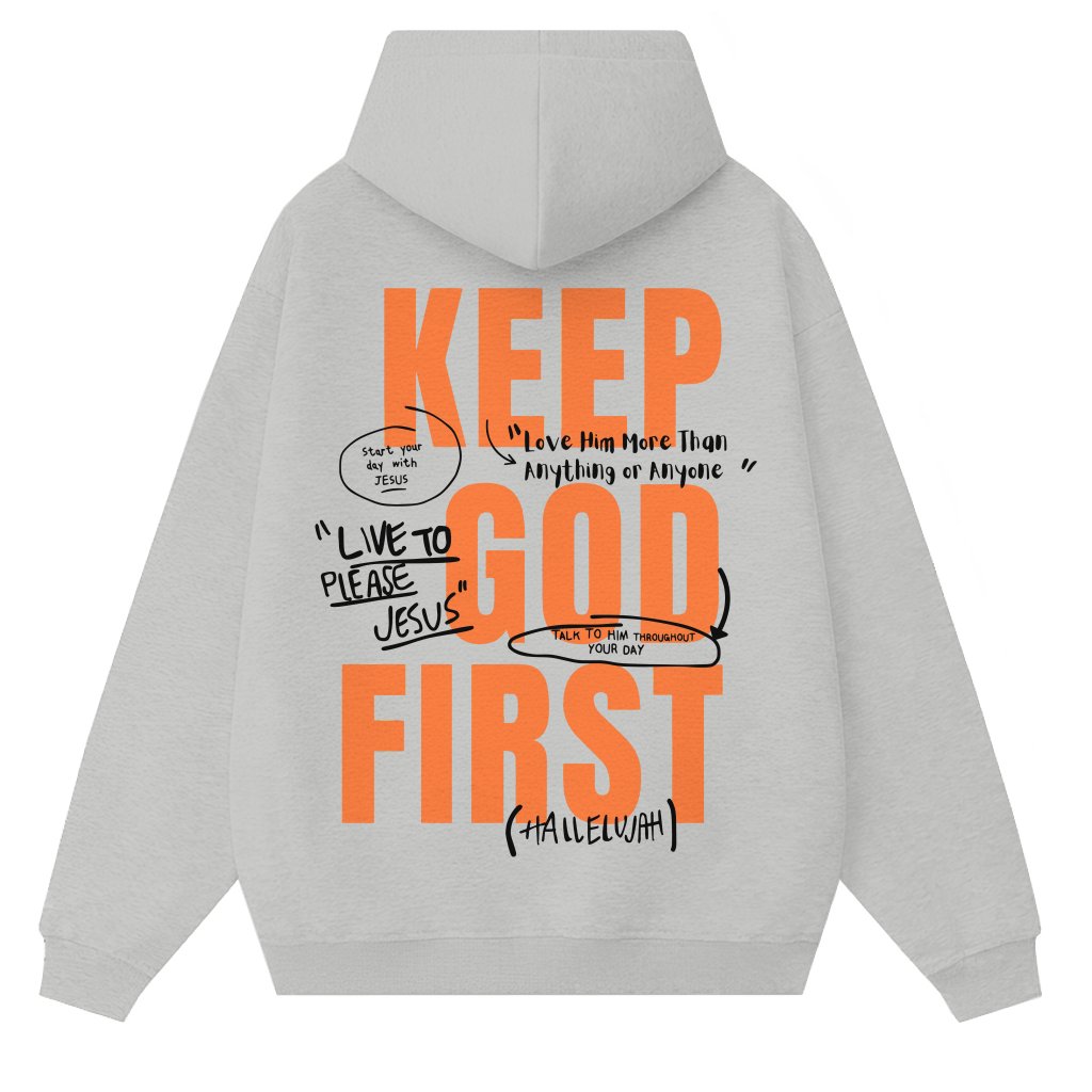 Keep God First Hoodie – Christian Gift Vintage Classic - front view