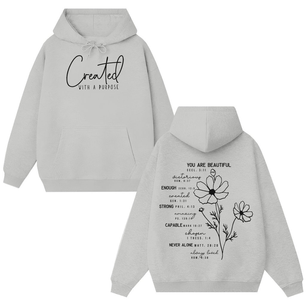 Created With A Purpose Christian Hoodie – Gift for Him or Her Jesus - front view