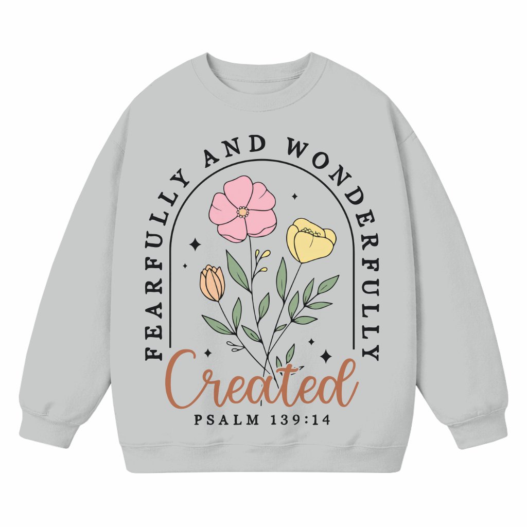 Fearfully and Wonderfully Christian Floral Sweatshirt – Christian Gift for Her - front view