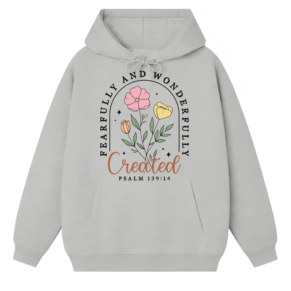 Fearfully and Wonderfully Hoodie – Christian Gift for Her Retro Christian Floral - front view
