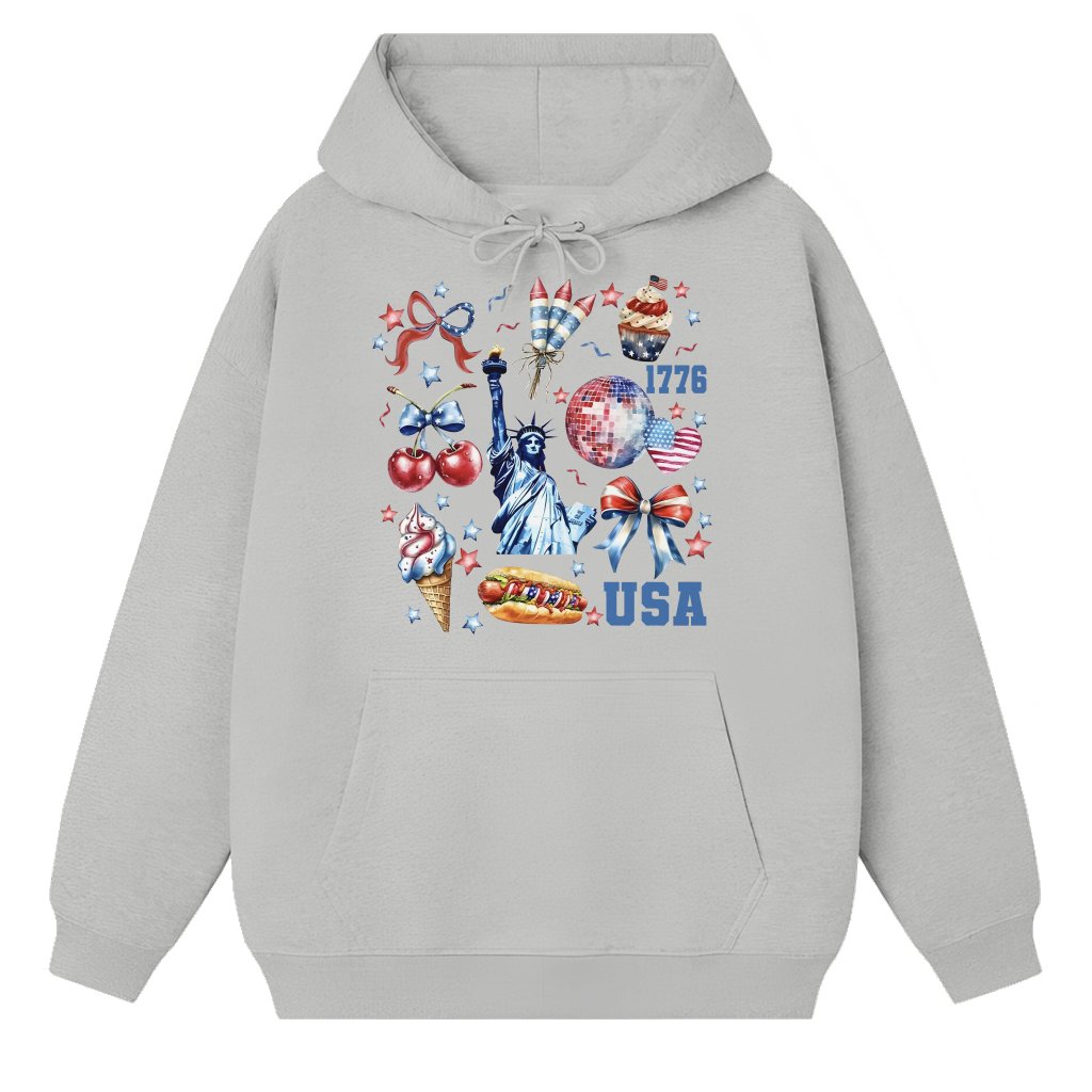 Retro America Coquette Hoodie – 4th of July Gift for Patriot Trendy - front view