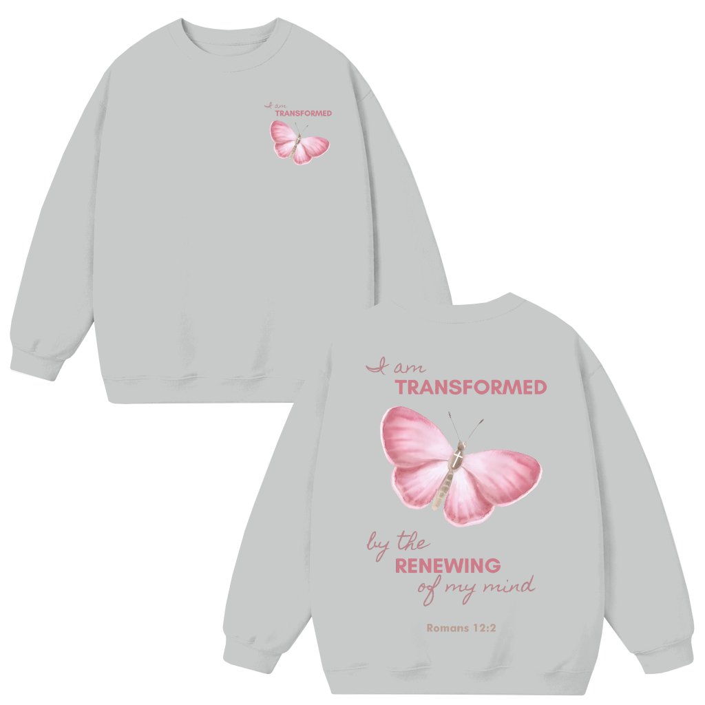 Christian Transformed By The Renewing Sweatshirt – Christian Gift Vintage - front view