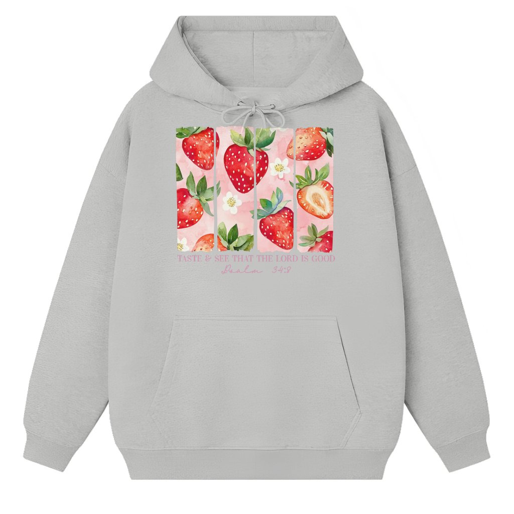 Christian Taste and See Hoodie – Lord is Good Bible Verse Gift - front view