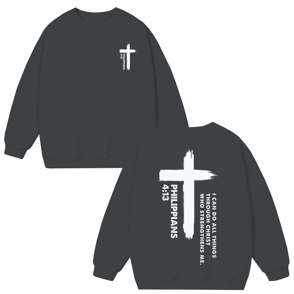 Philippians 4:13 Sweatshirt – Christian Bible Verse Faith Gift Classic - front view