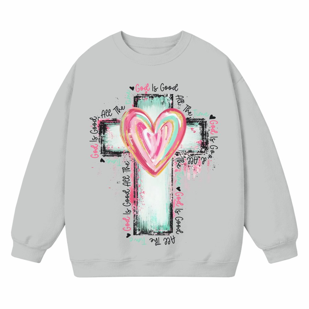 God Is Good All The Time Watercolor Cross Sweatshirt – Christian Gift Classic - front view