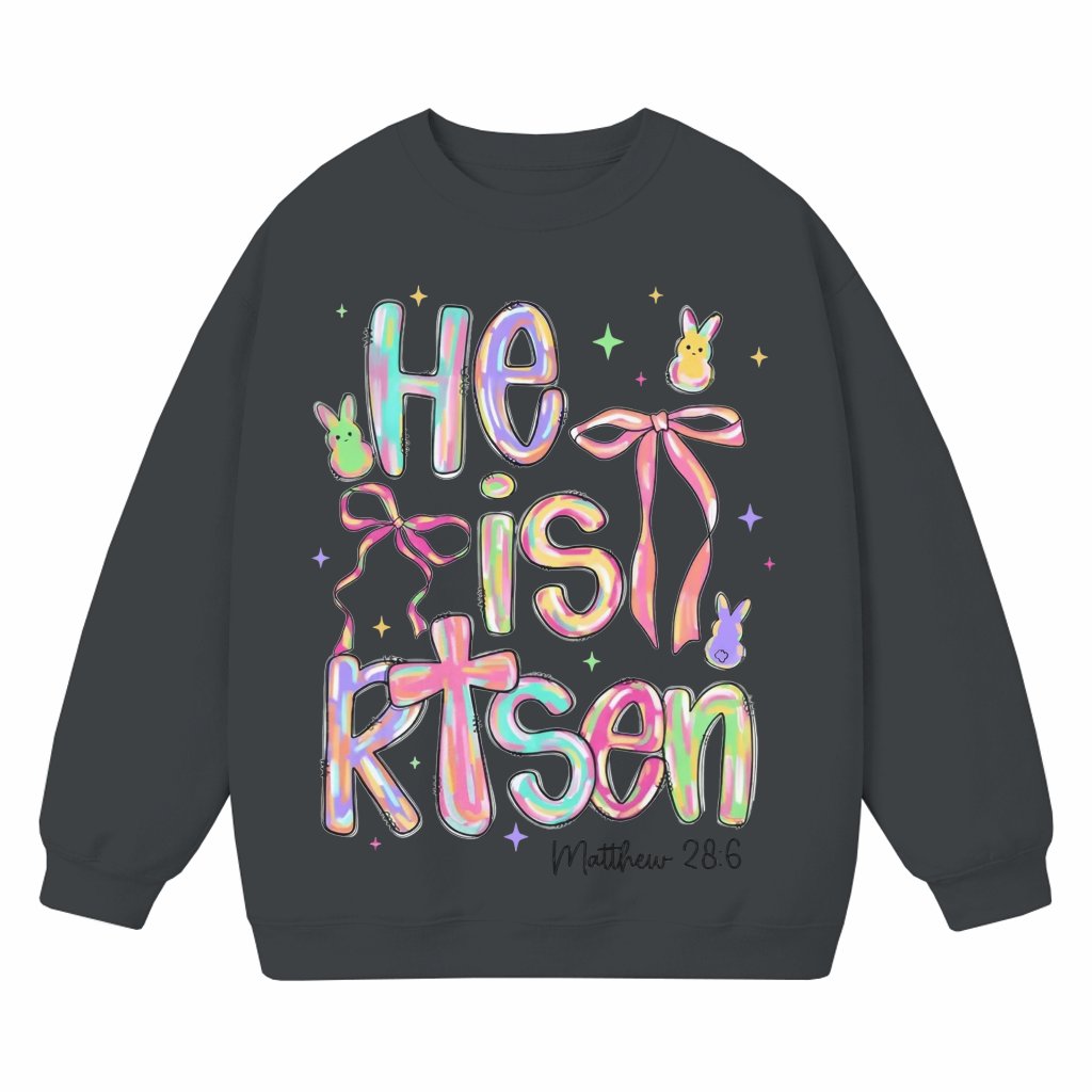He Is Risen Easter Sweatshirt – Christian Gift Bible Verse - front view