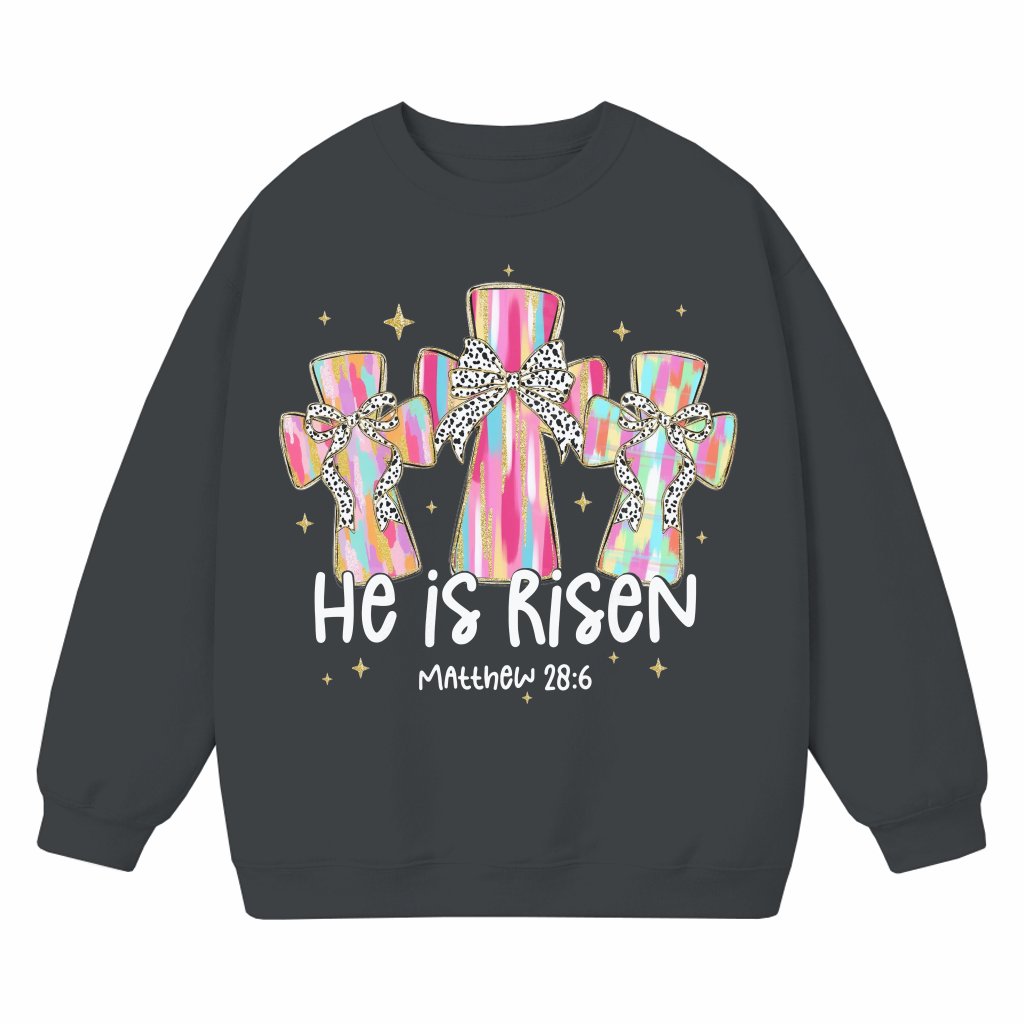 He is Risen Sweatshirt – Easter Christian Gift Preppy Jesus Cross - front view
