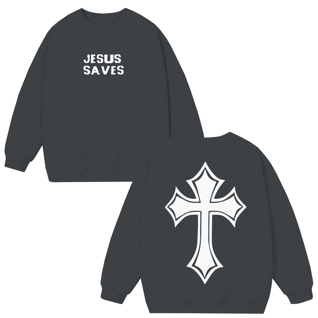 Jesus Saves Christian Cross Sweatshirt – Christian Gift Inspirational Faith - front view