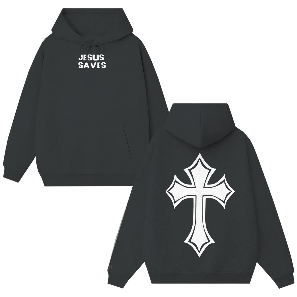 Jesus Saves Christian Cross Hoodie – Christian Gift Inspirational Faith - front view