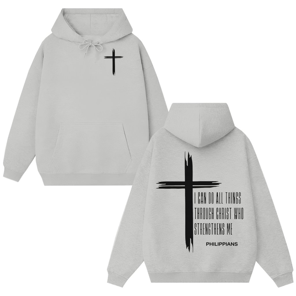 Christian Philippians 4:13 Cross Hoodie – Christian Gift for Believers Inspirational - front view