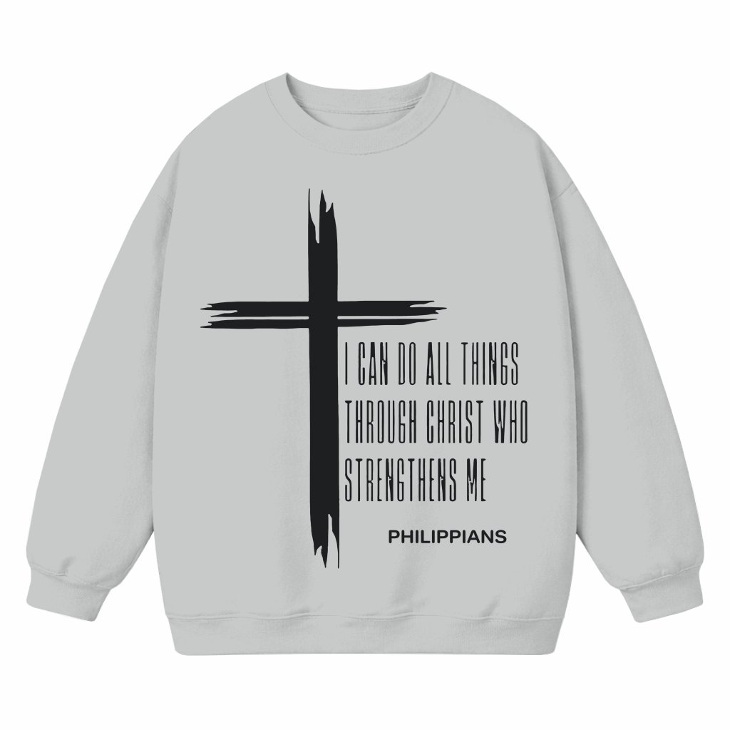 Christian Cross Philippians 4:13 Sweatshirt – Gift for Men and Women - front view