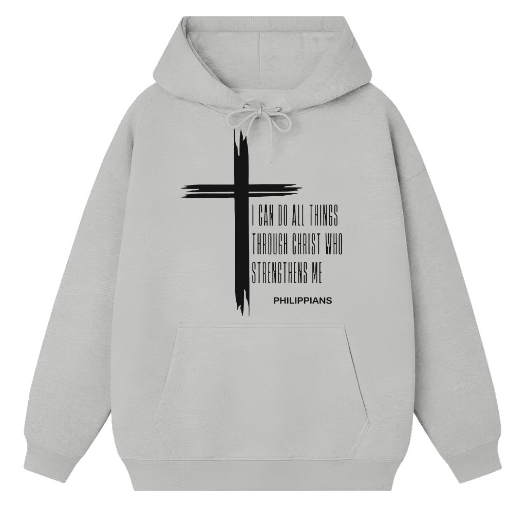 Inspirational Christian Cross Philippians 4:13 Hoodie – Christian Gift - front view