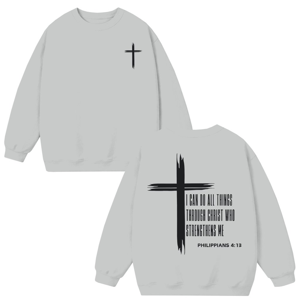 Philippians 4:13 Inspirational Christian Sweatshirt – Christian Gift for Men Uplifting - front view