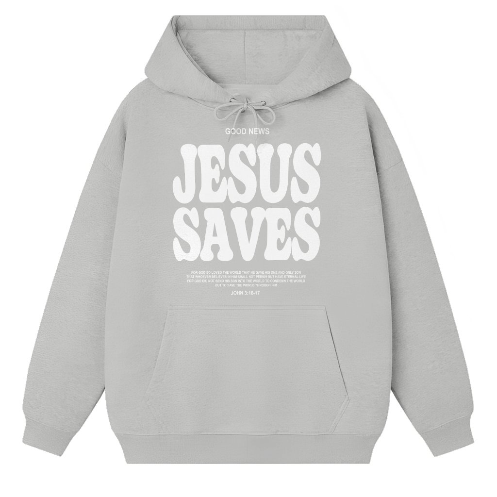 Jesus Saves Hoodie – Gift for Men Christian Streetwear Trendy - front view