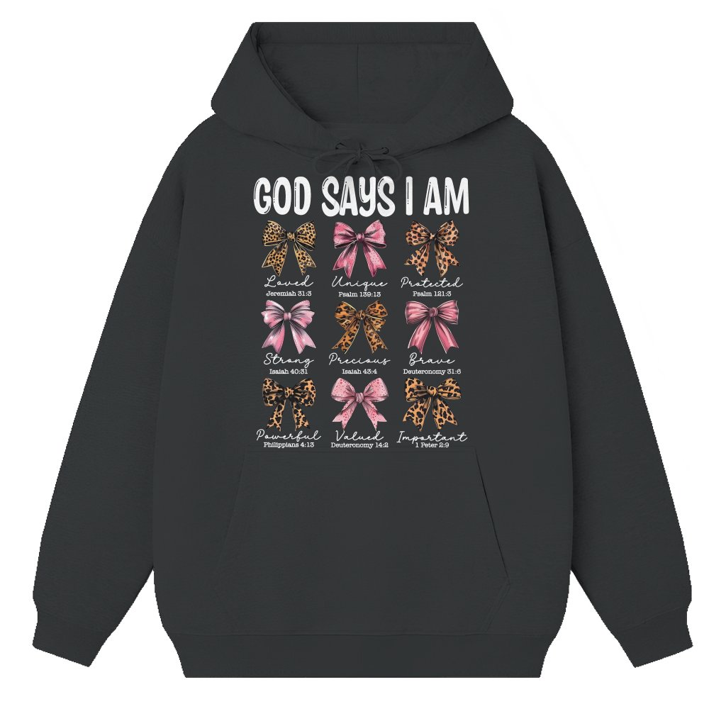 God Says I Am Coquette Hoodie – Christian Gift for Her - front view
